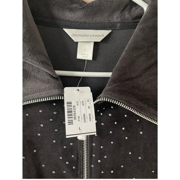 Christopher & Banks Y2K Velour Grey Zip Up Rhinestone Jacket Size Large - NWT - Picture 7 of 12